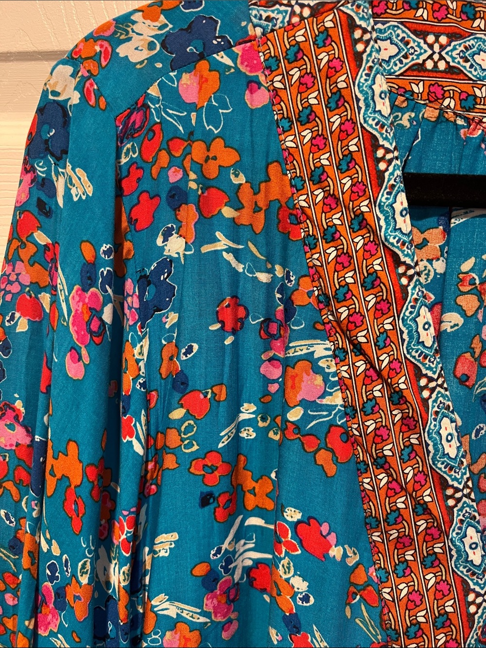 Cynthia Rowley Teal Floral Peasant Tunic with Orange & Pink Accents - Picture 4 of 4